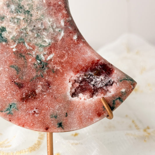 Strawberry Pink Amethyst Moon & Stand