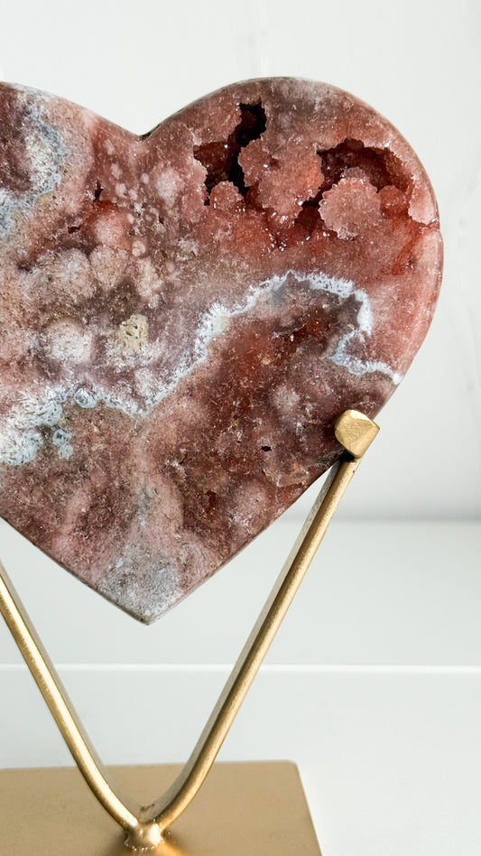 Pink Amethyst Heart & Gold Stand
