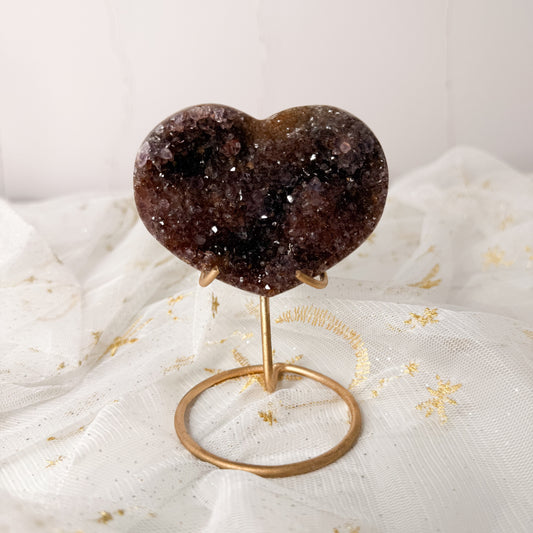 Brazilian Amethyst Druzy Heart on Gold Stand