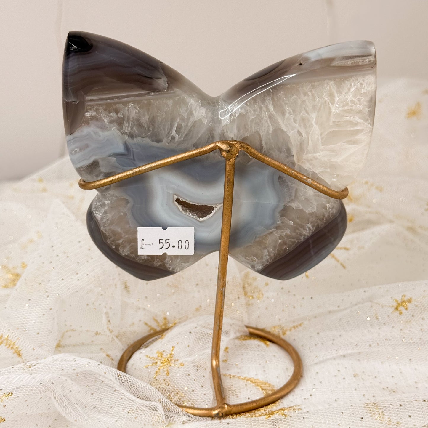 Brazilian Agate Butterfly & Gold Stand