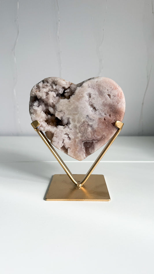 Pink Amethyst Heart & Gold Stand