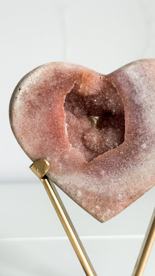 Pink Amethyst Heart & Gold Stand