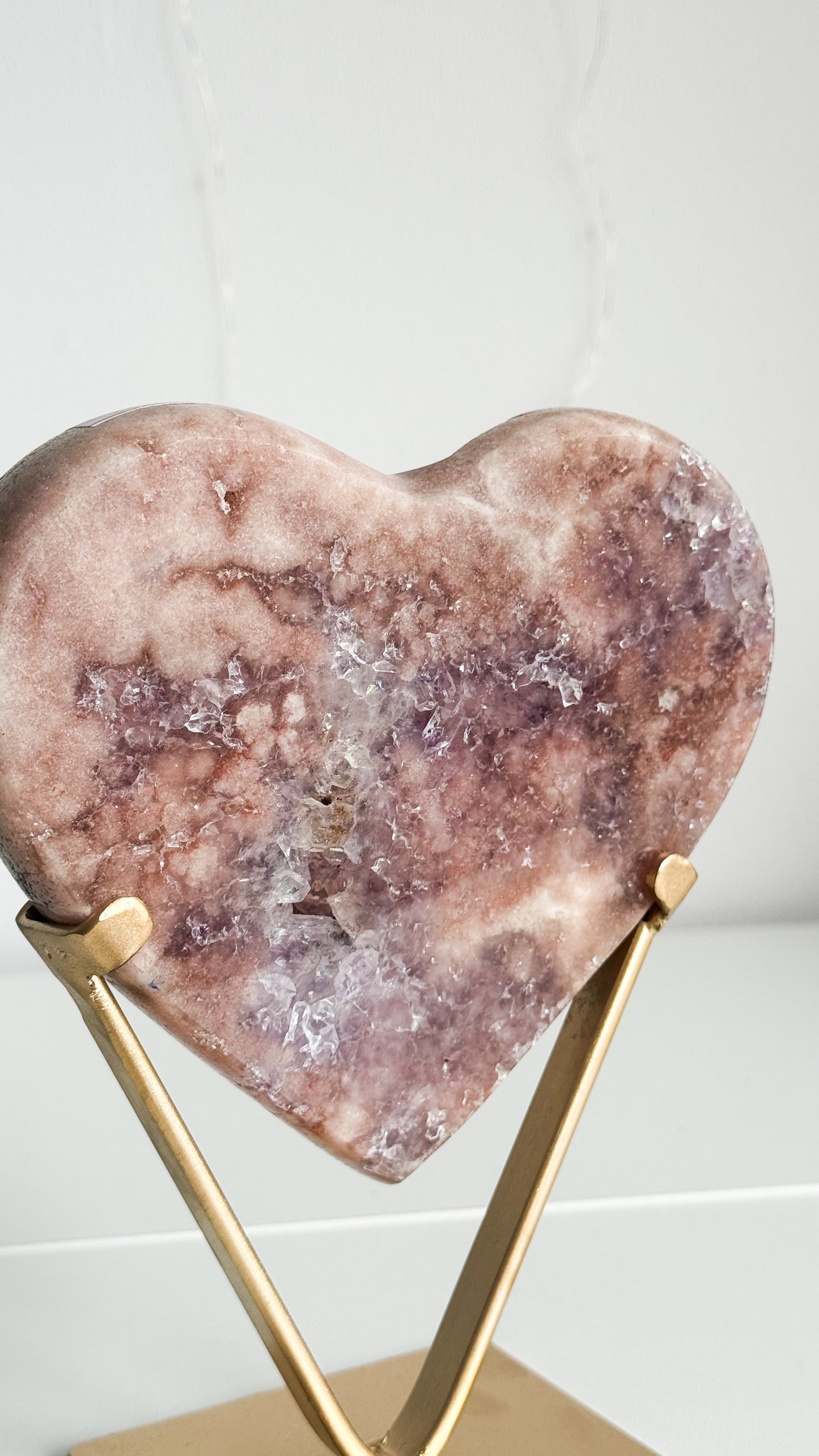 Pink Amethyst Heart & Gold Stand