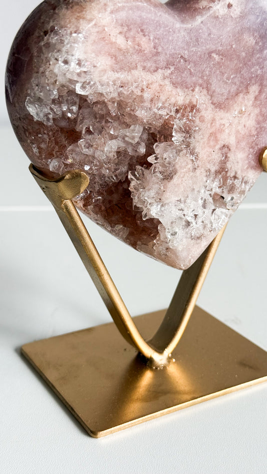 Pink Amethyst Heart & Gold Stand