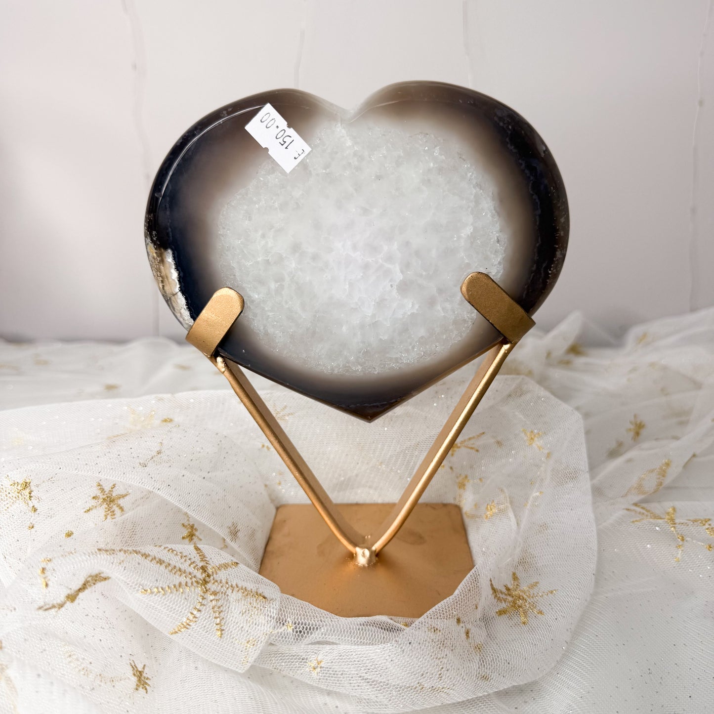 Lilac Sugar Druzy Agate Heart & Custom Stand