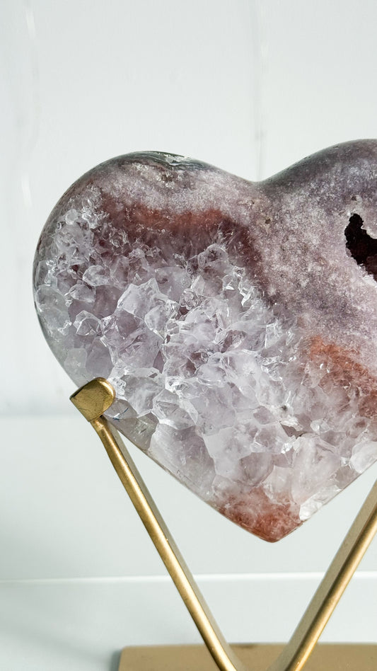 Pink Amethyst Heart & Gold Stand