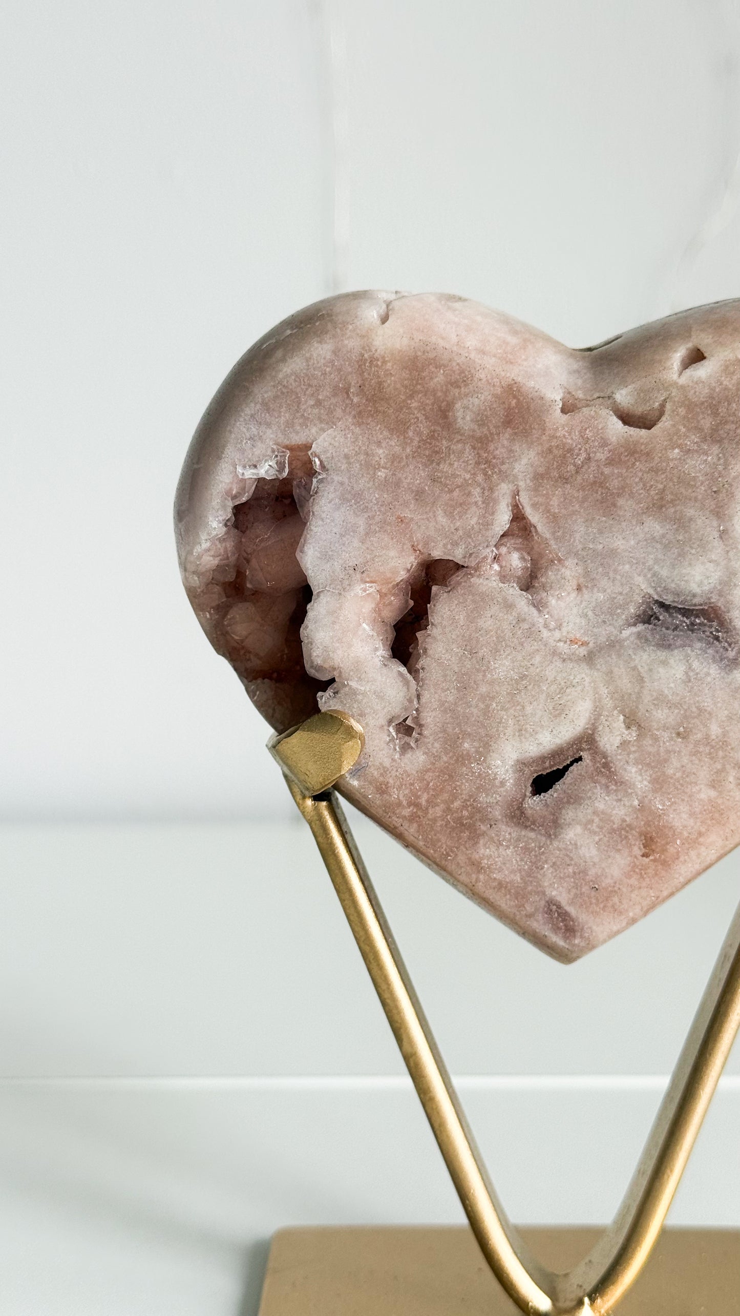 Pink Amethyst Heart & Gold Stand