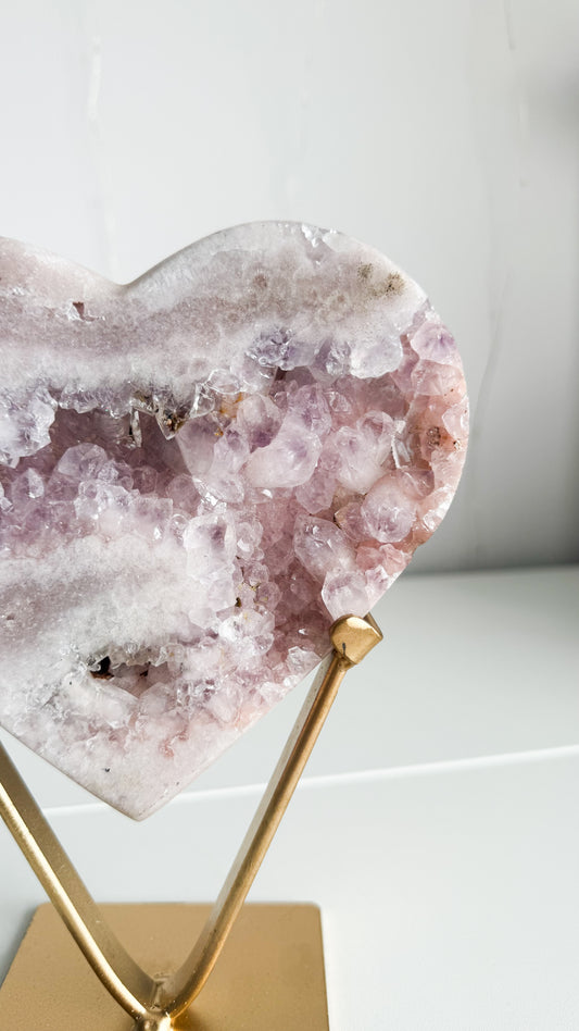 Pink Amethyst Heart & Gold Stand