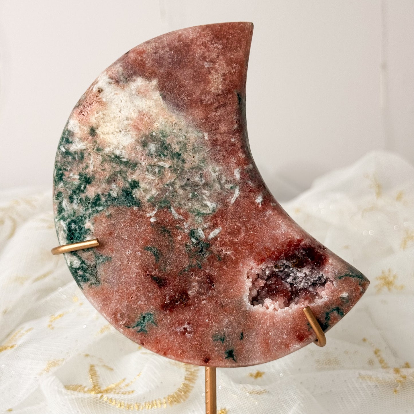 Strawberry Pink Amethyst Moon & Stand