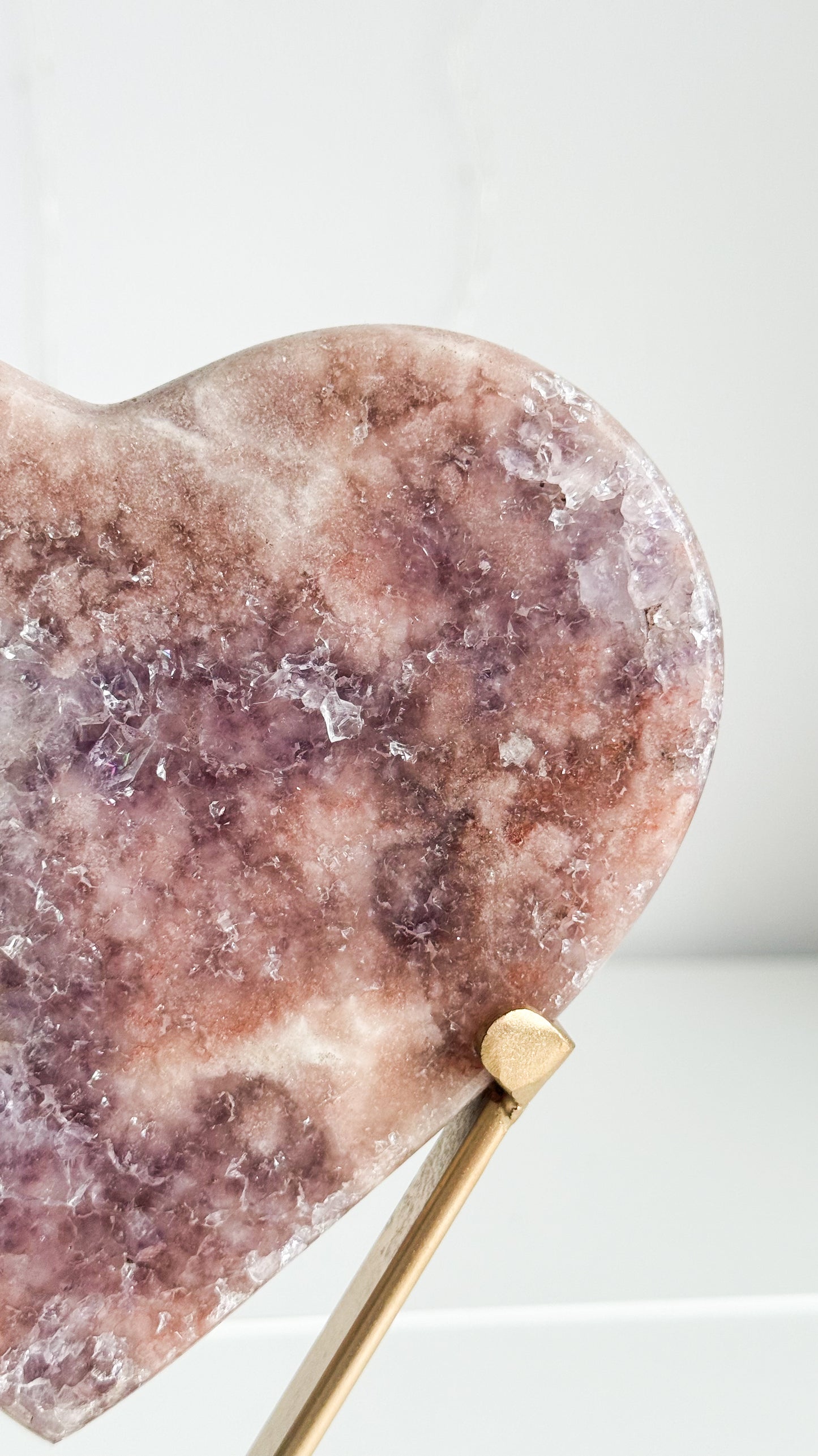 Pink Amethyst Heart & Gold Stand