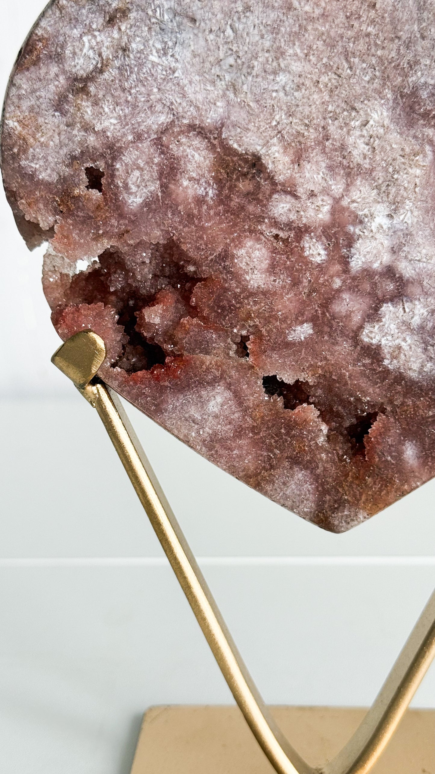 Pink Amethyst Heart & Gold Stand
