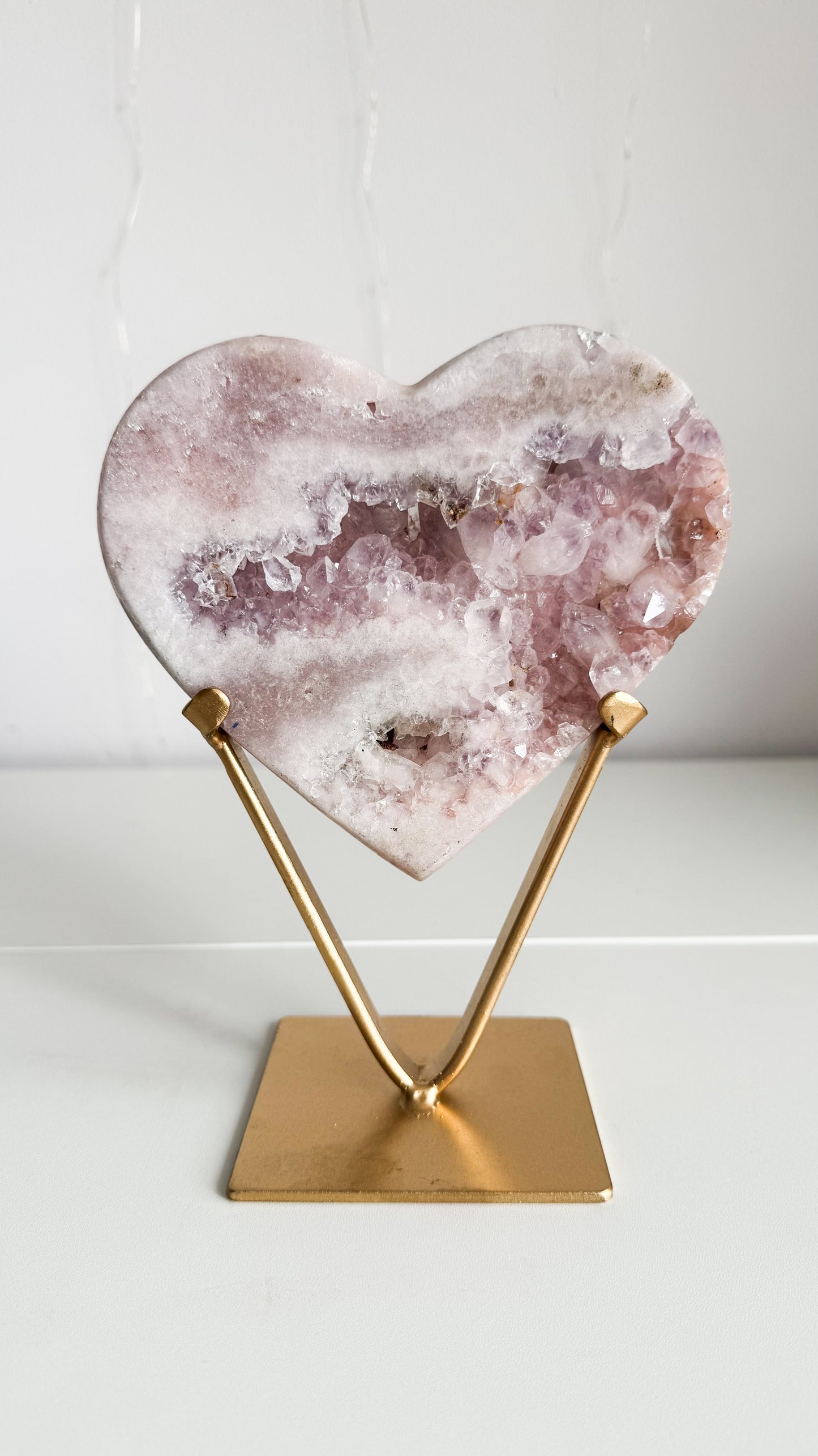 Pink Amethyst Heart & Gold Stand
