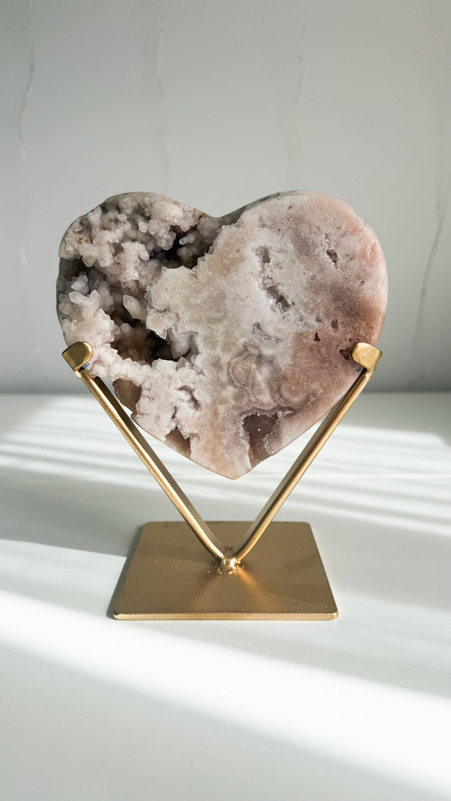 Pink Amethyst Heart & Gold Stand