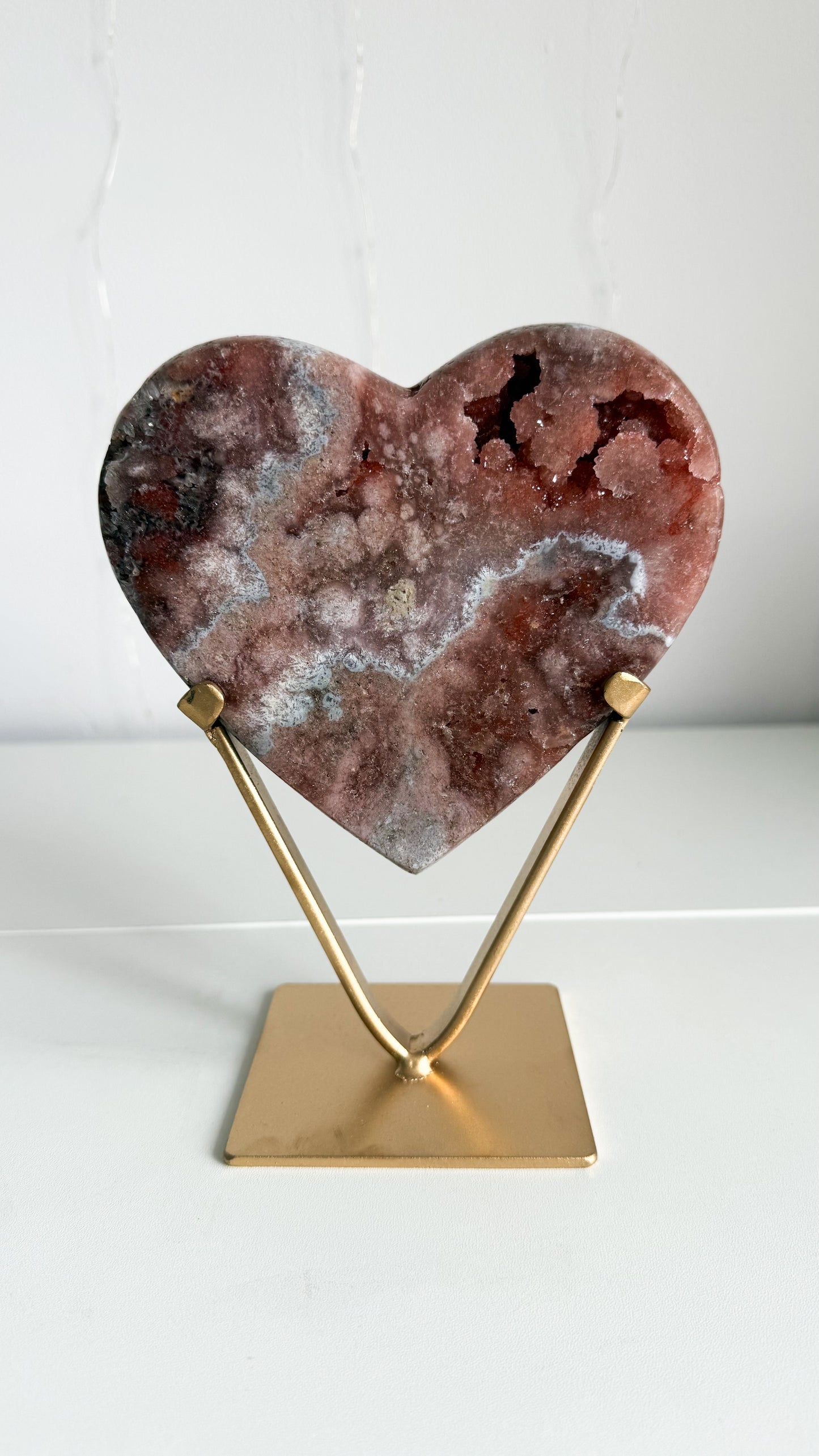 Pink Amethyst Heart & Gold Stand