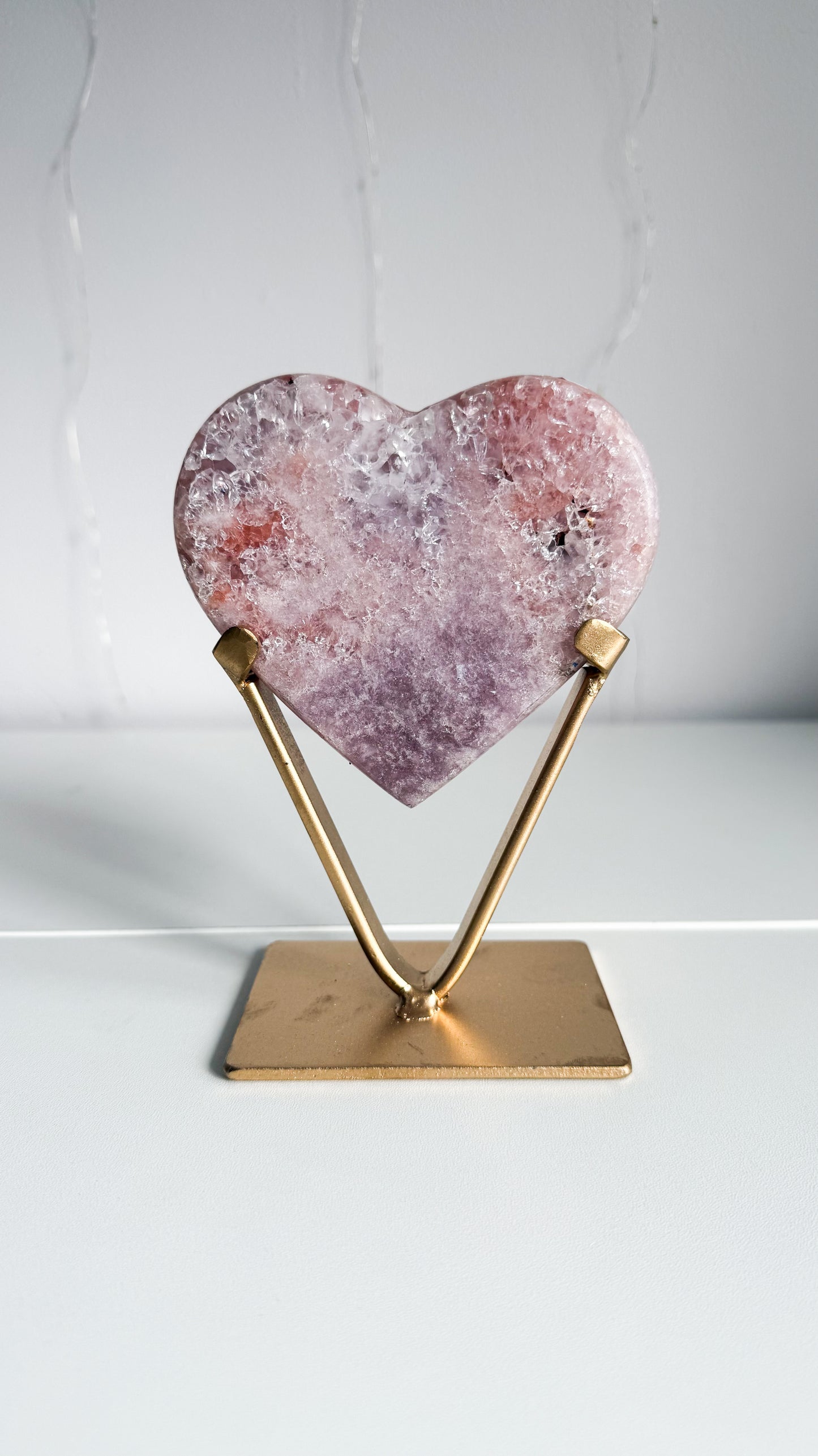 Pink Amethyst Heart & Gold Stand