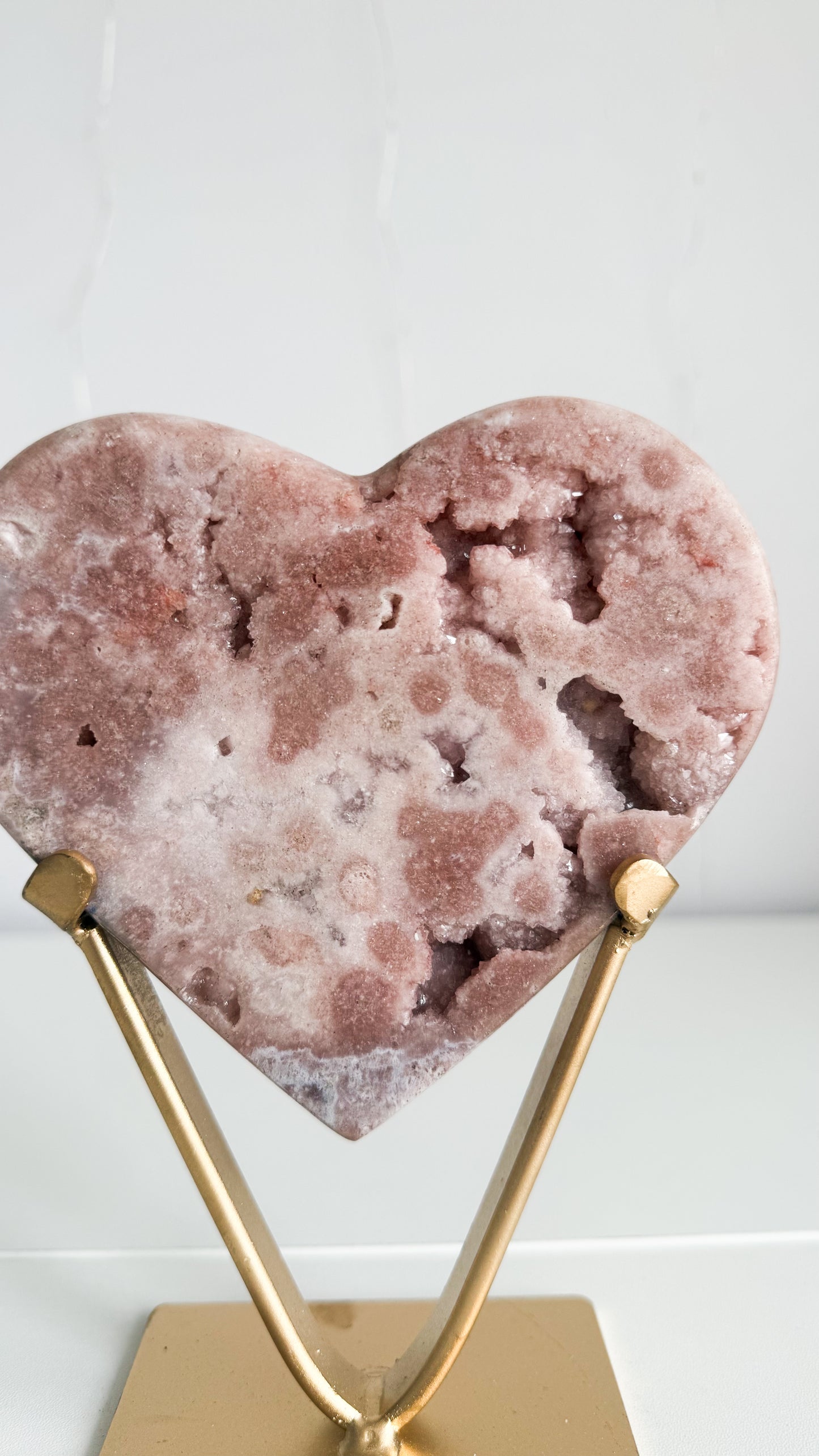 Pink Amethyst Heart & Gold Stand
