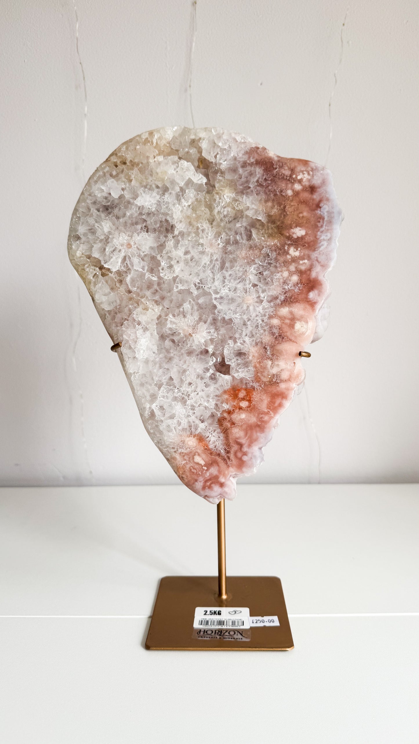 Pink Amethyst Slab & Gold Stand