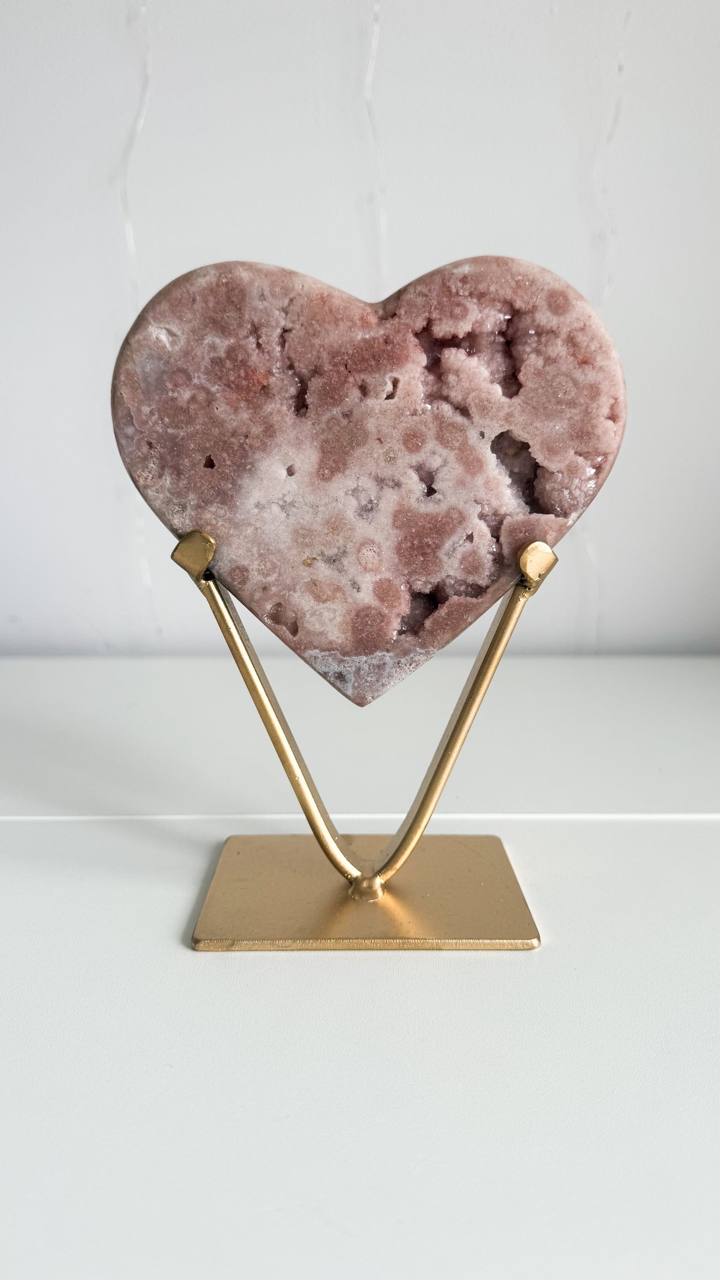 Pink Amethyst Heart & Gold Stand