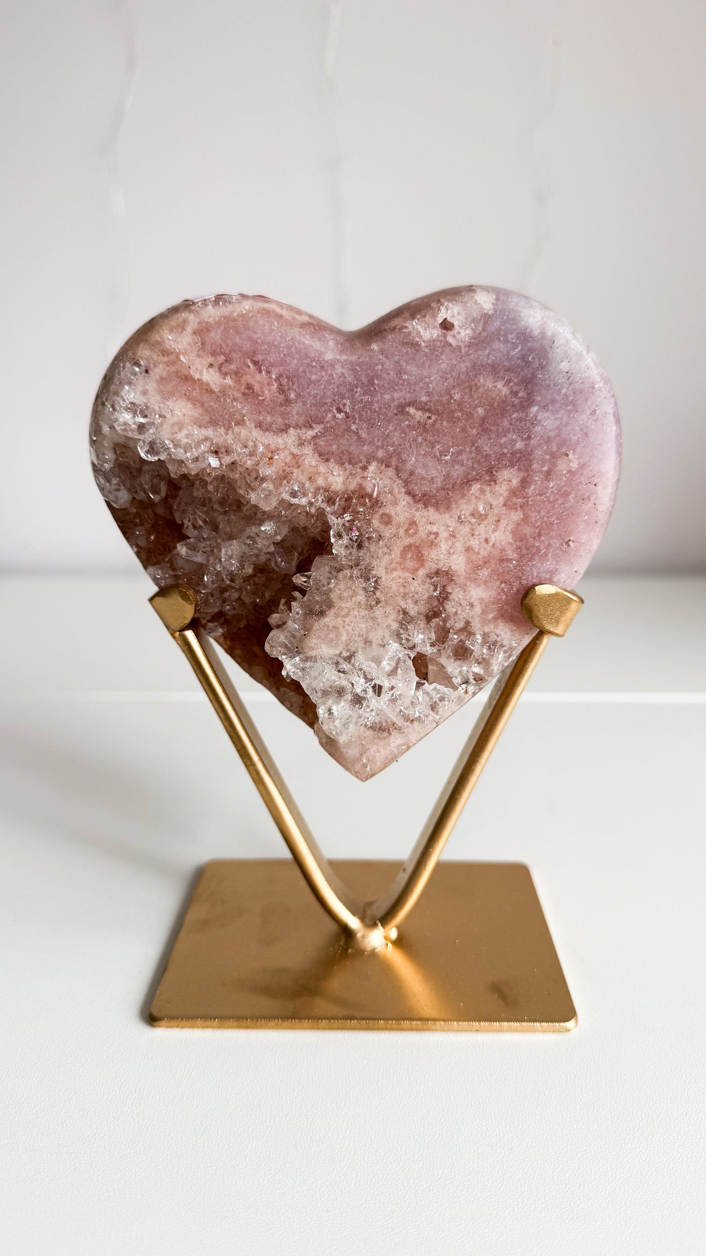 Pink Amethyst Heart & Gold Stand