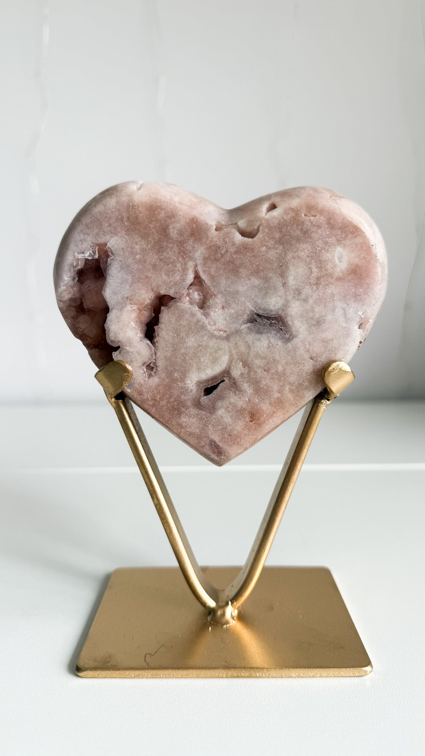 Pink Amethyst Heart & Gold Stand