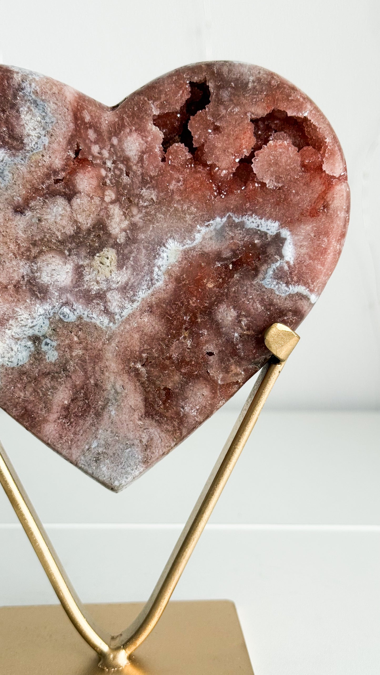 Pink Amethyst Heart & Gold Stand