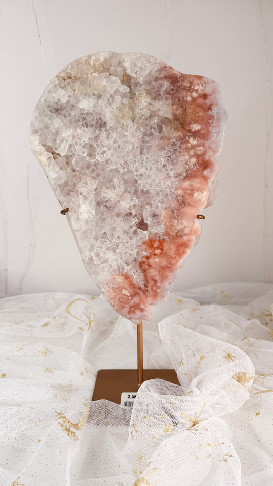 Pink Amethyst Slab & Gold Stand