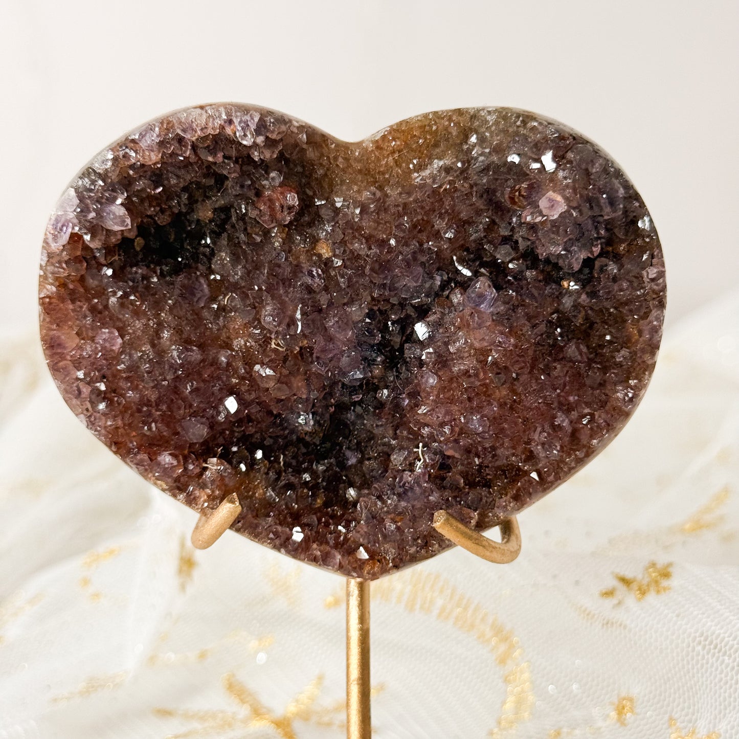 Brazilian Amethyst Druzy Heart on Gold Stand