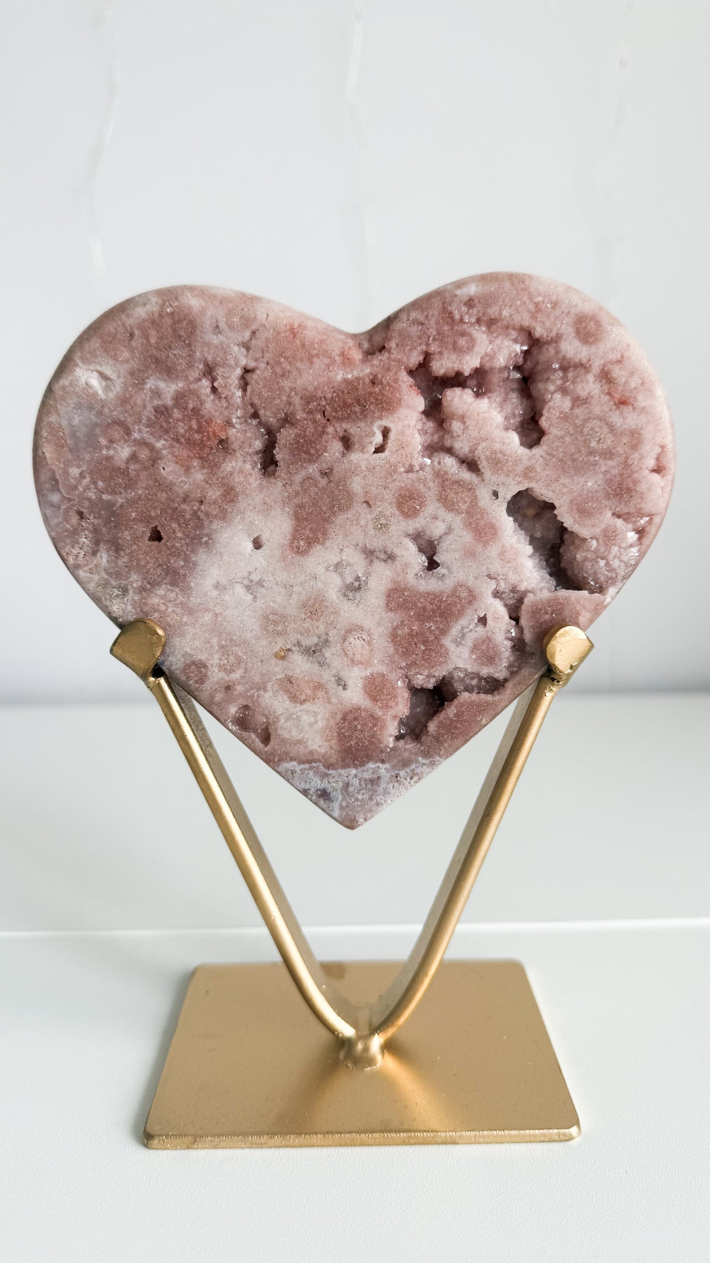 Pink Amethyst Heart & Gold Stand