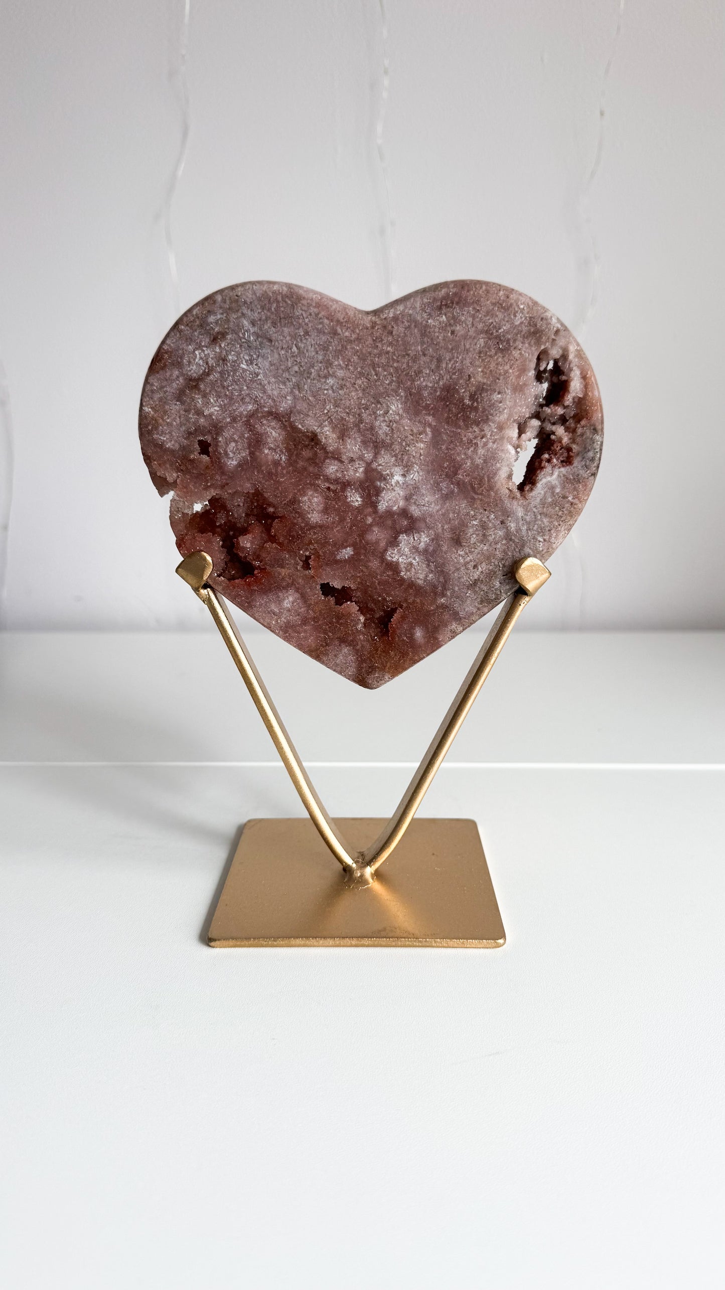 Pink Amethyst Heart & Gold Stand