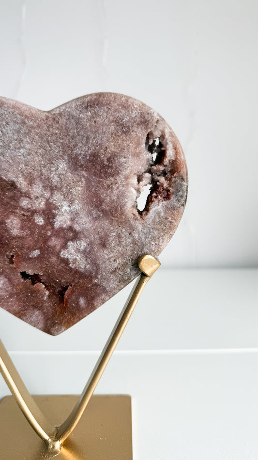 Pink Amethyst Heart & Gold Stand