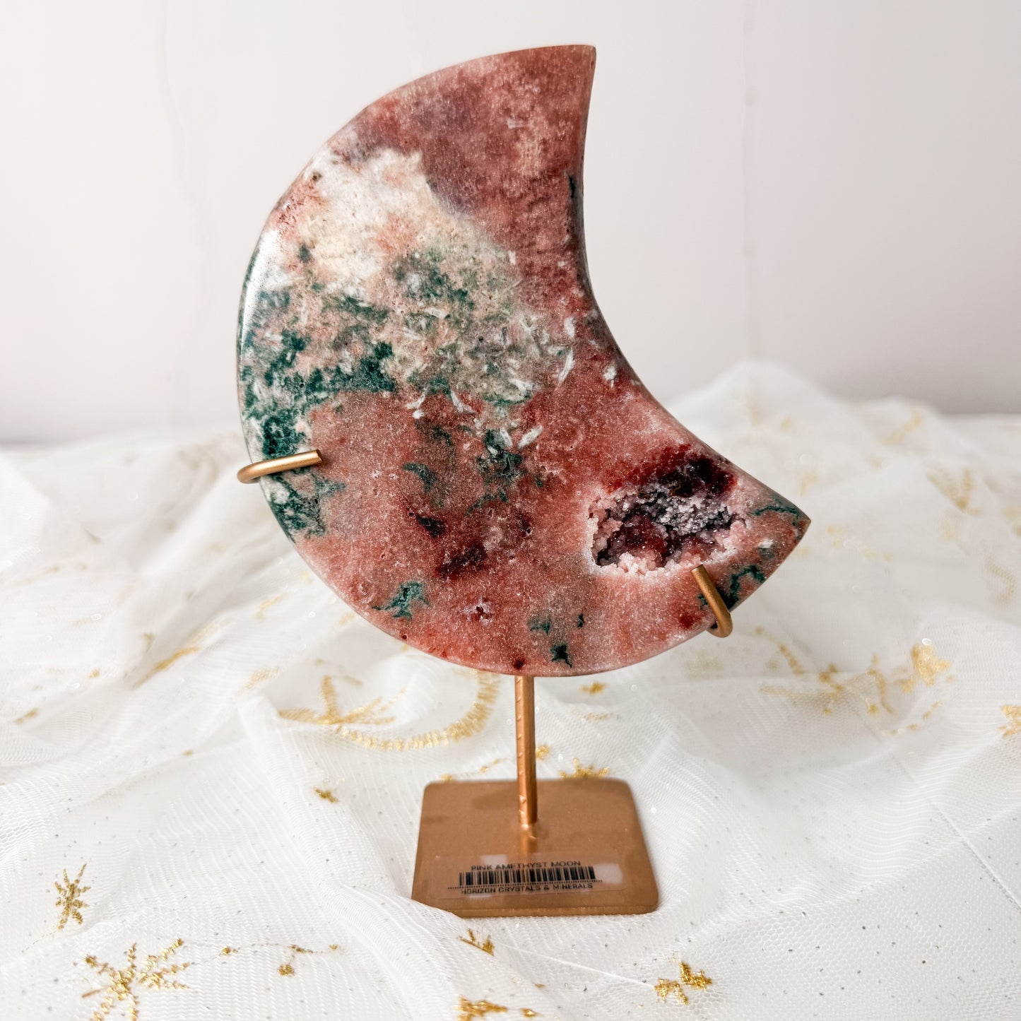 Strawberry Pink Amethyst Moon & Stand