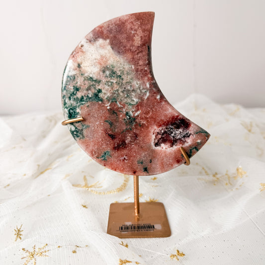 Strawberry Pink Amethyst Moon & Stand