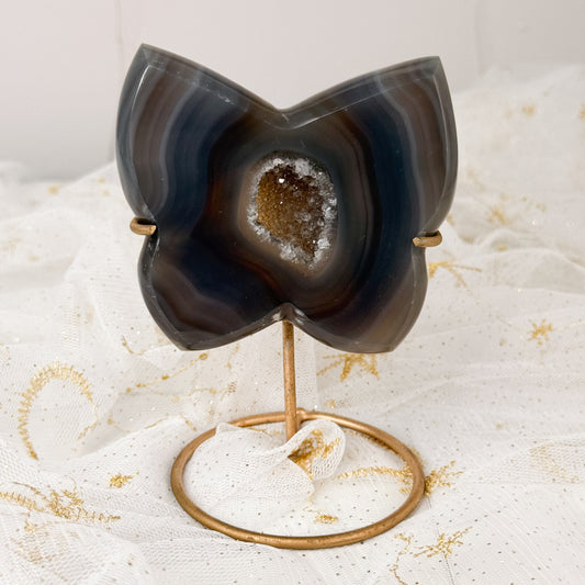 Brazilian Agate Butterfly & Gold Stand