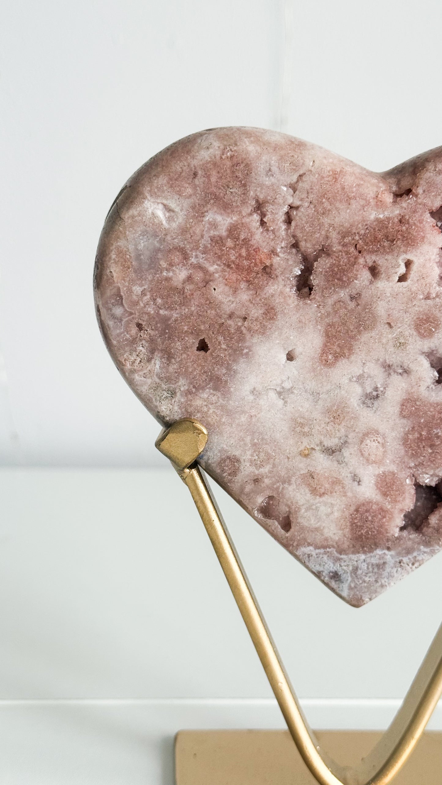 Pink Amethyst Heart & Gold Stand