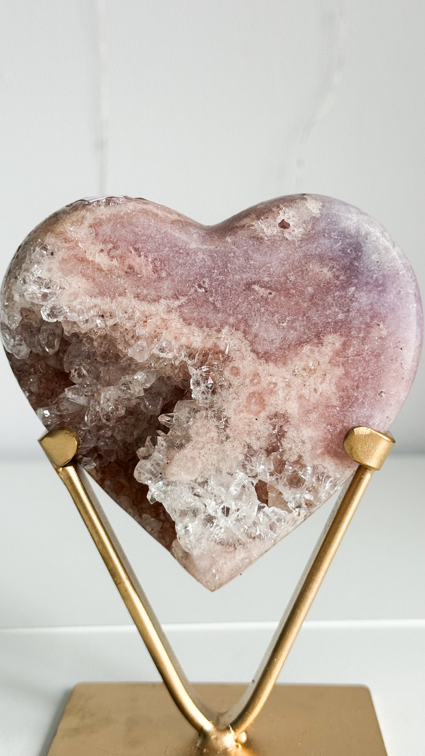 Pink Amethyst Heart & Gold Stand
