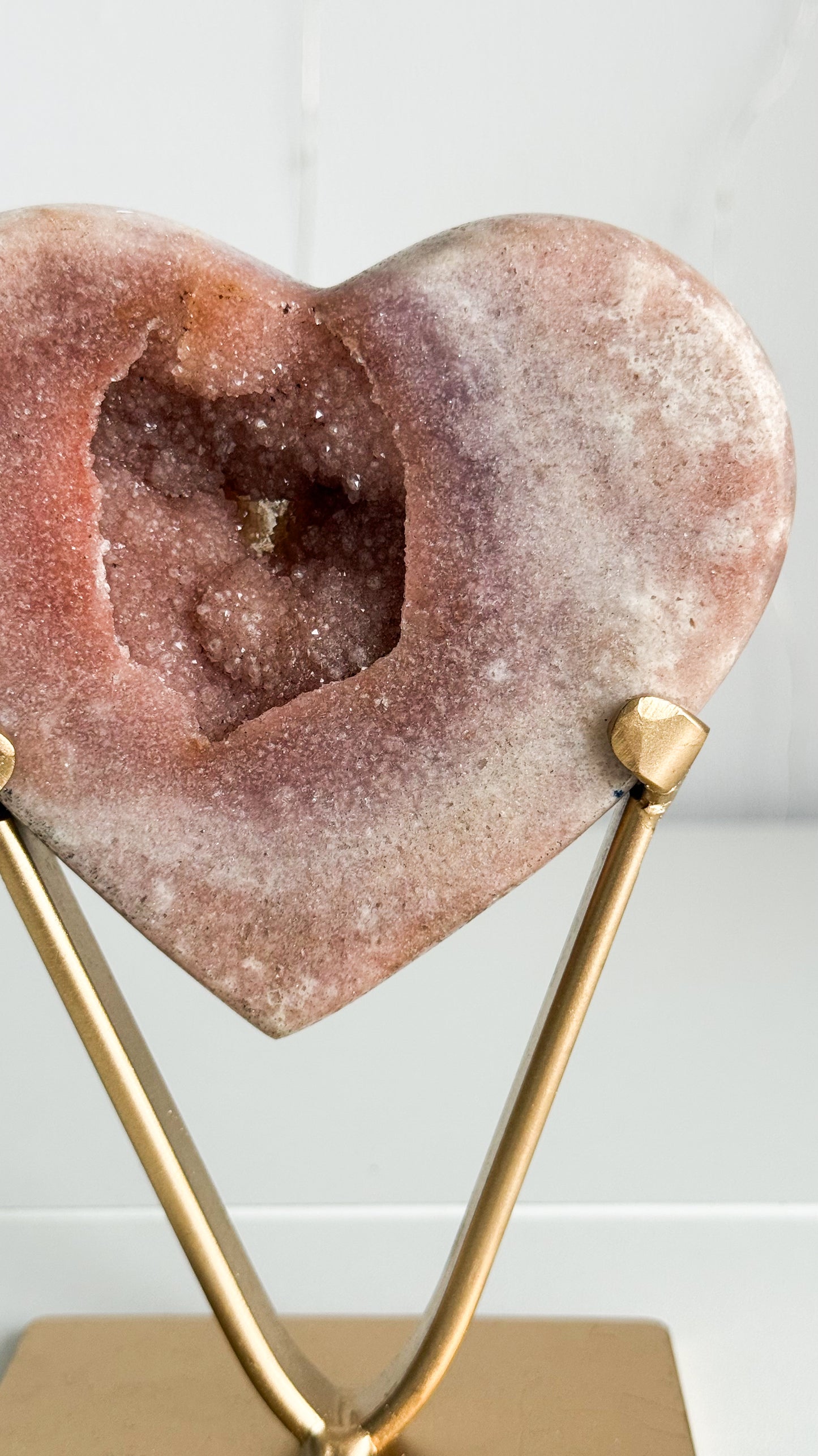 Pink Amethyst Heart & Gold Stand