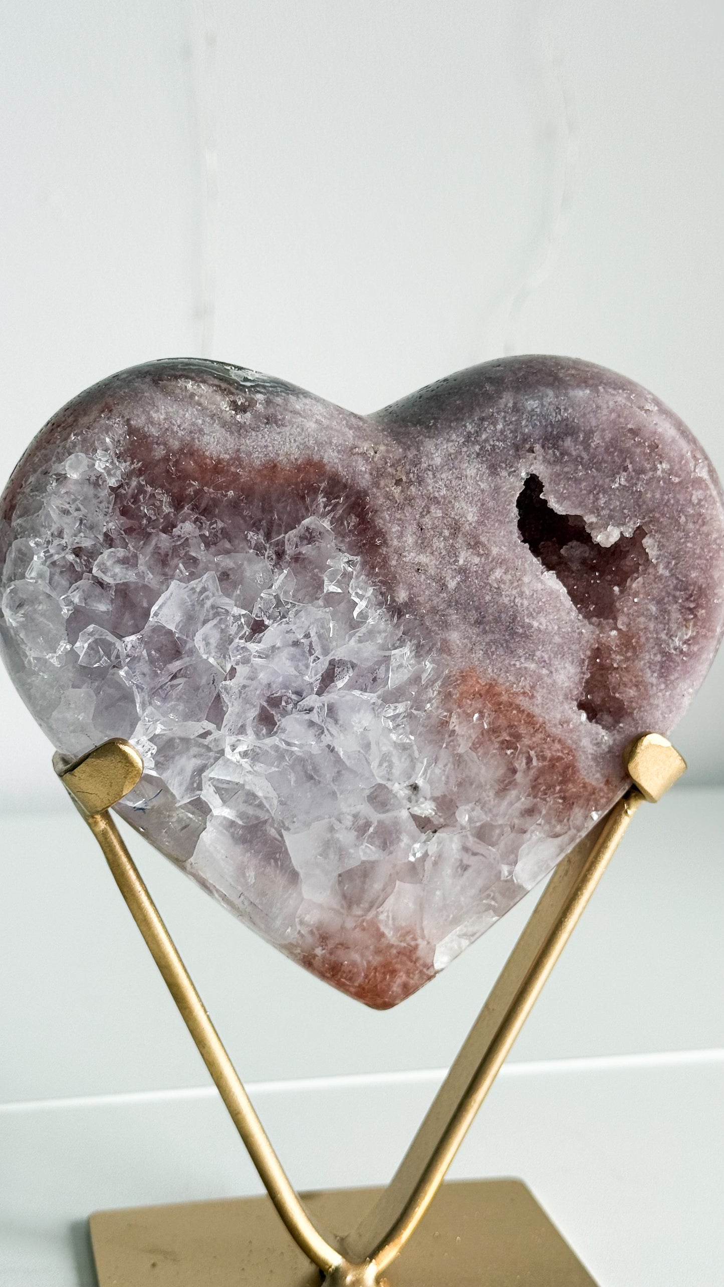 Pink Amethyst Heart & Gold Stand