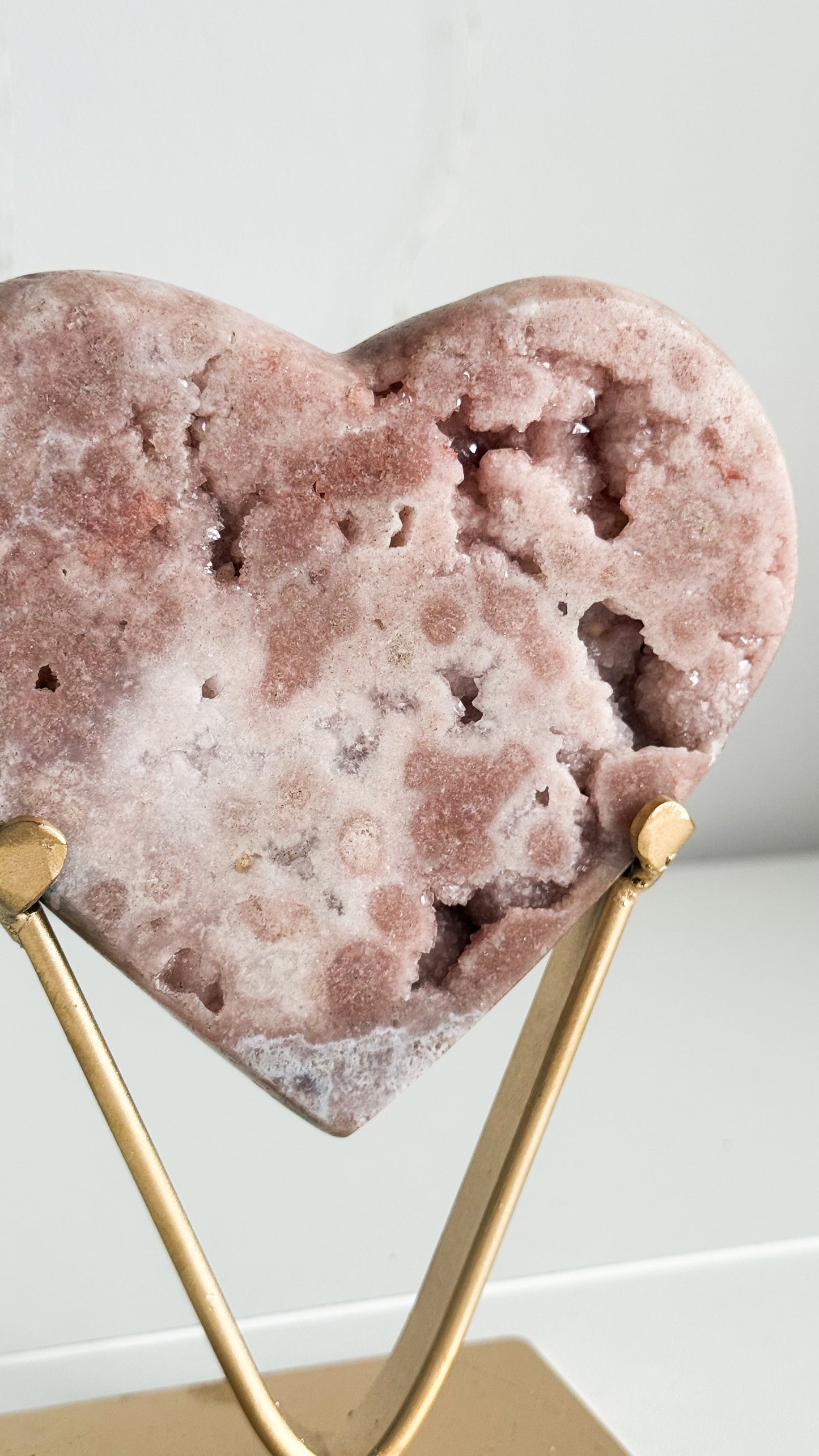Pink Amethyst Heart & Gold Stand