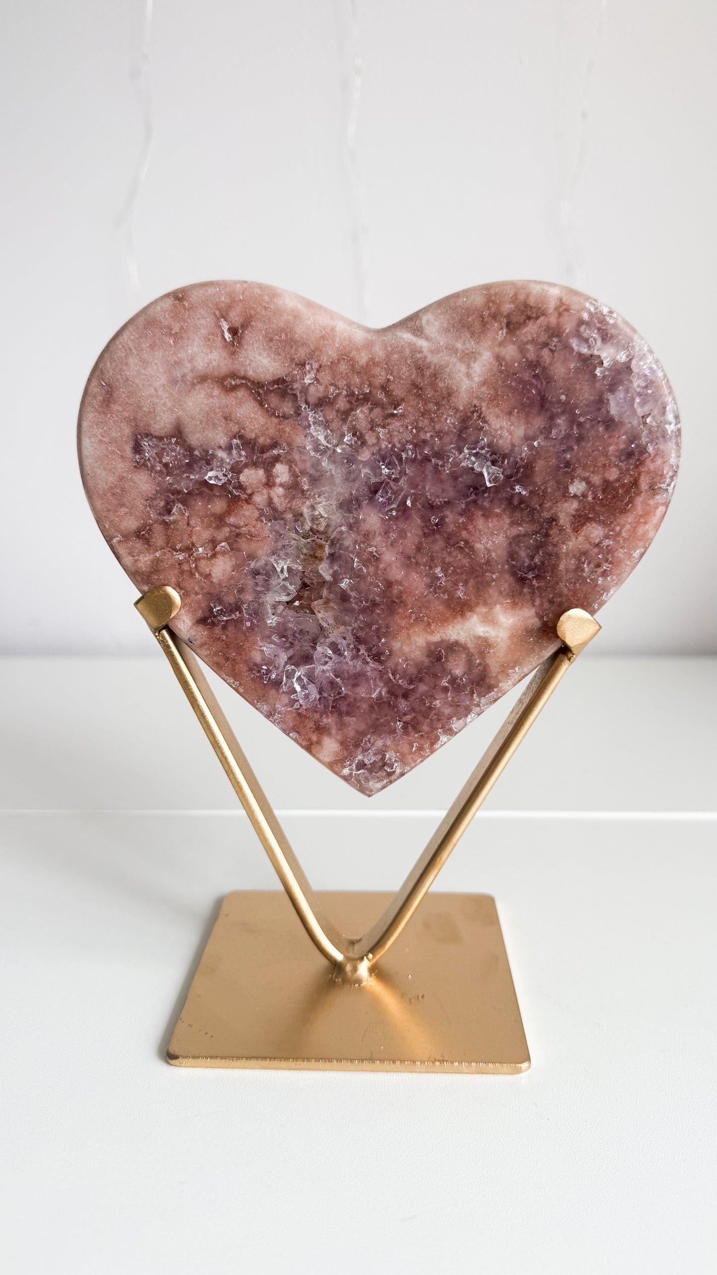 Pink Amethyst Heart & Gold Stand
