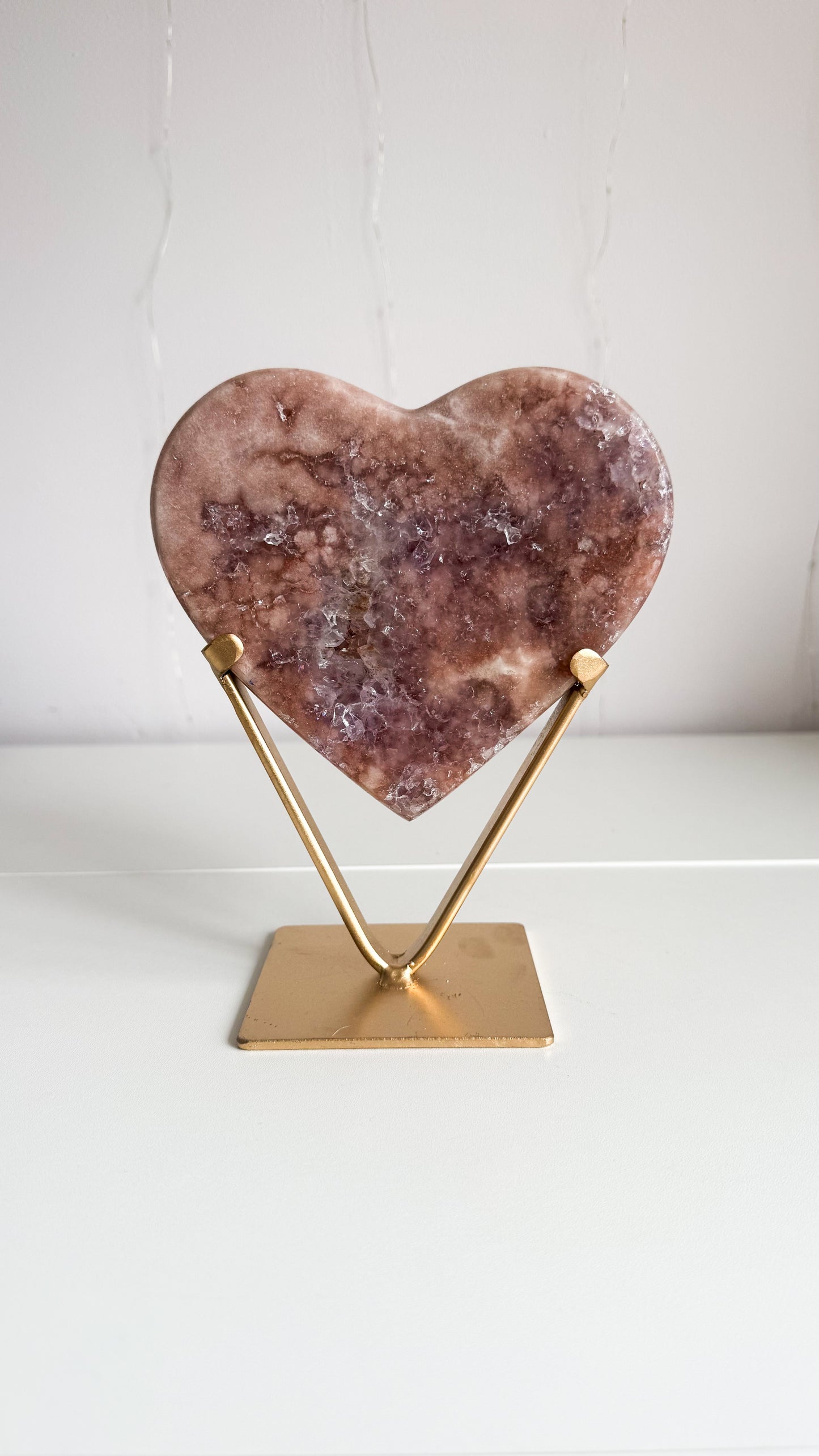 Pink Amethyst Heart & Gold Stand