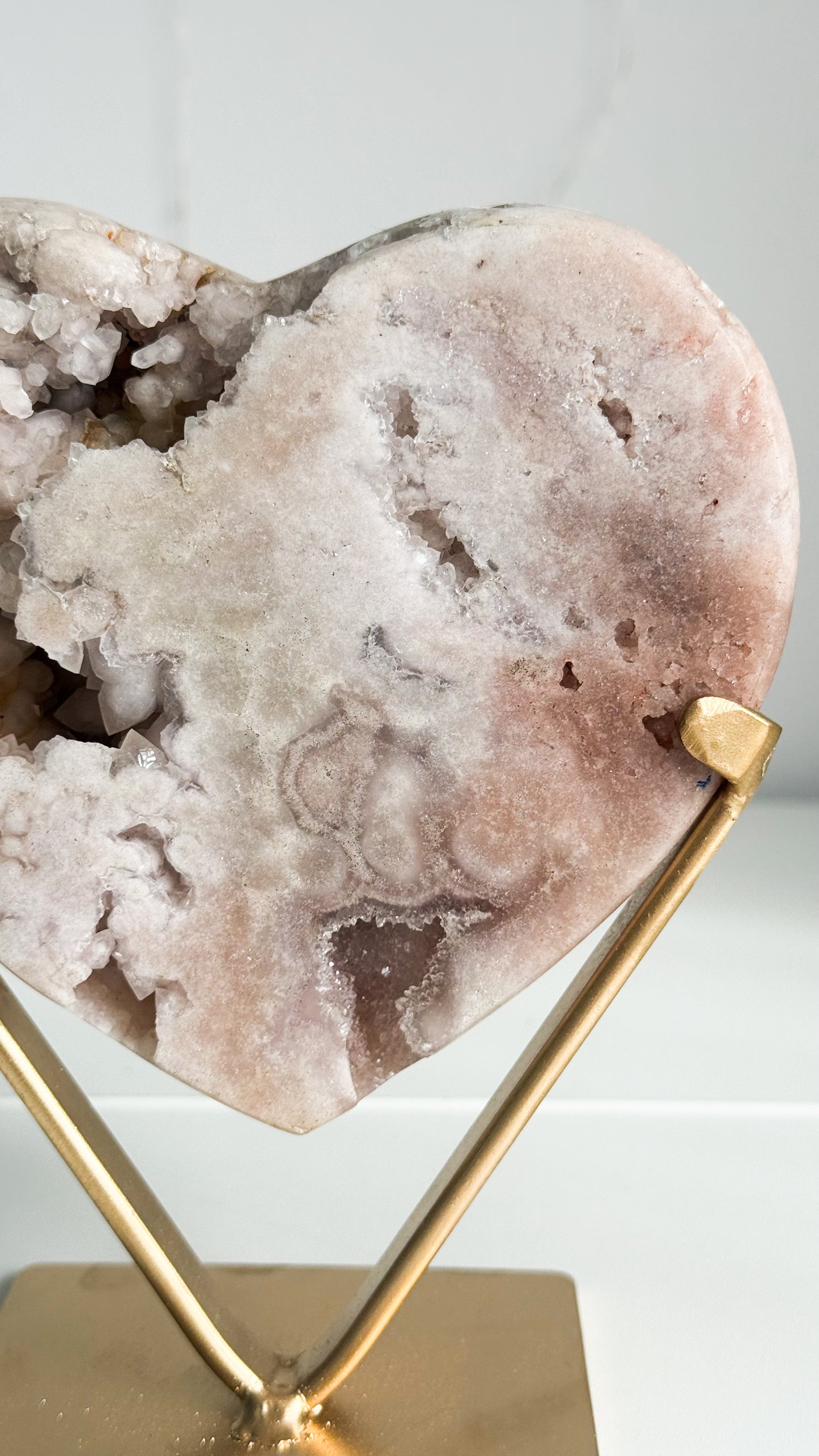 Pink Amethyst Heart & Gold Stand