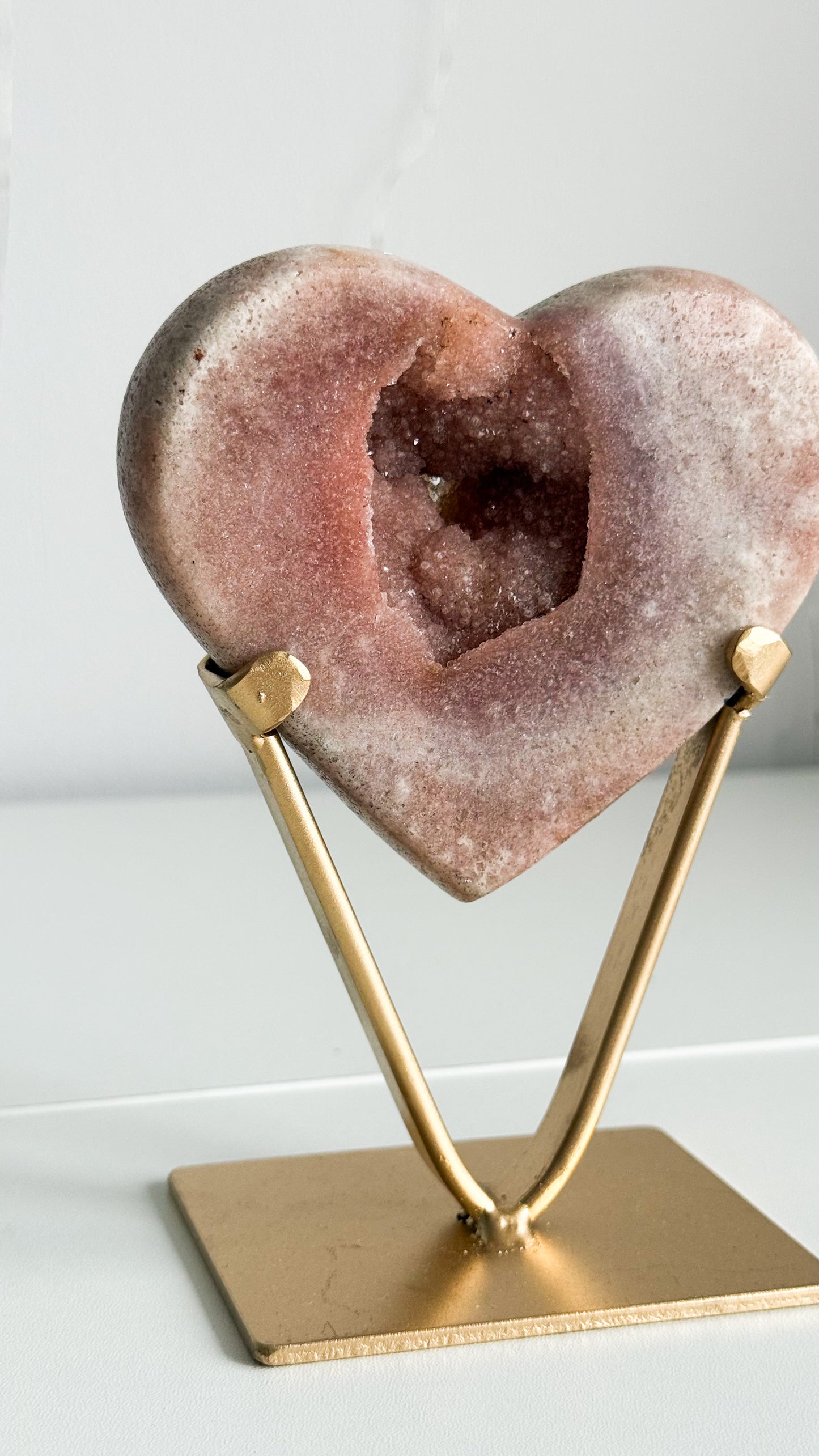 Pink Amethyst Heart & Gold Stand