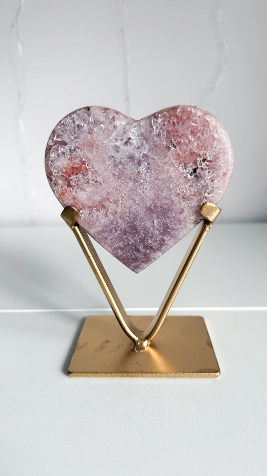 Pink Amethyst Heart & Gold Stand