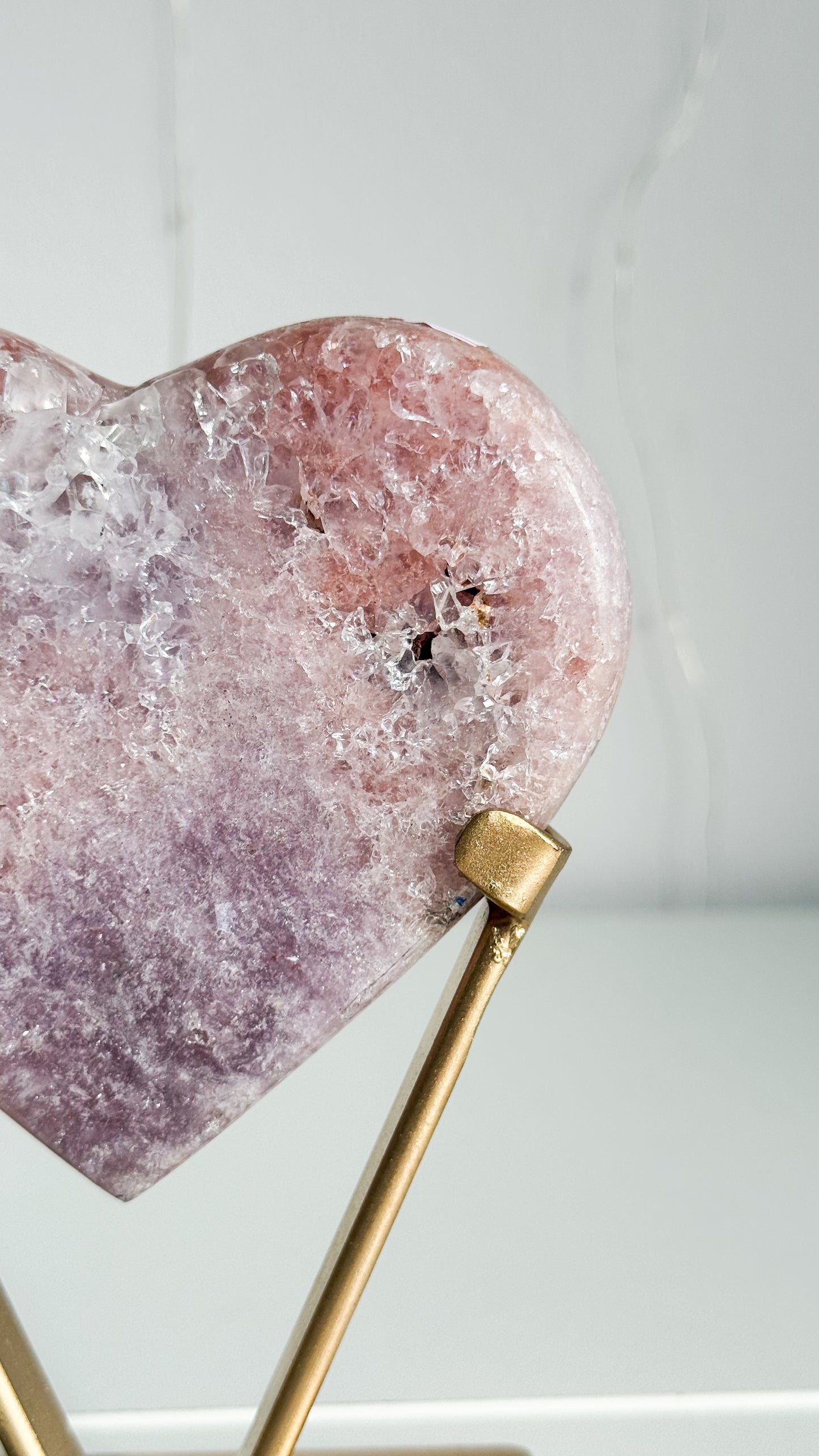 Pink Amethyst Heart & Gold Stand
