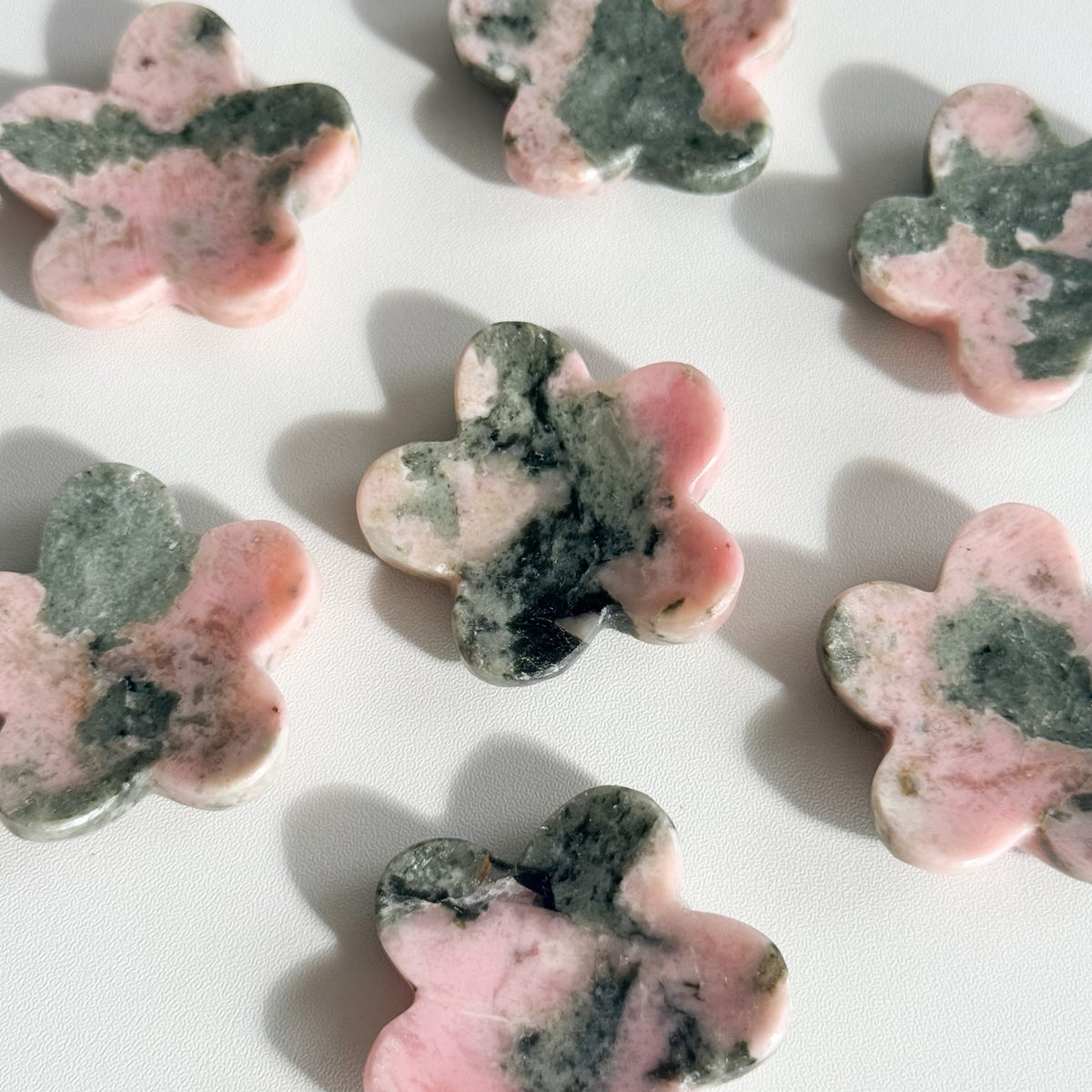 Pink Thulite & Epidote Flower Worry Stone