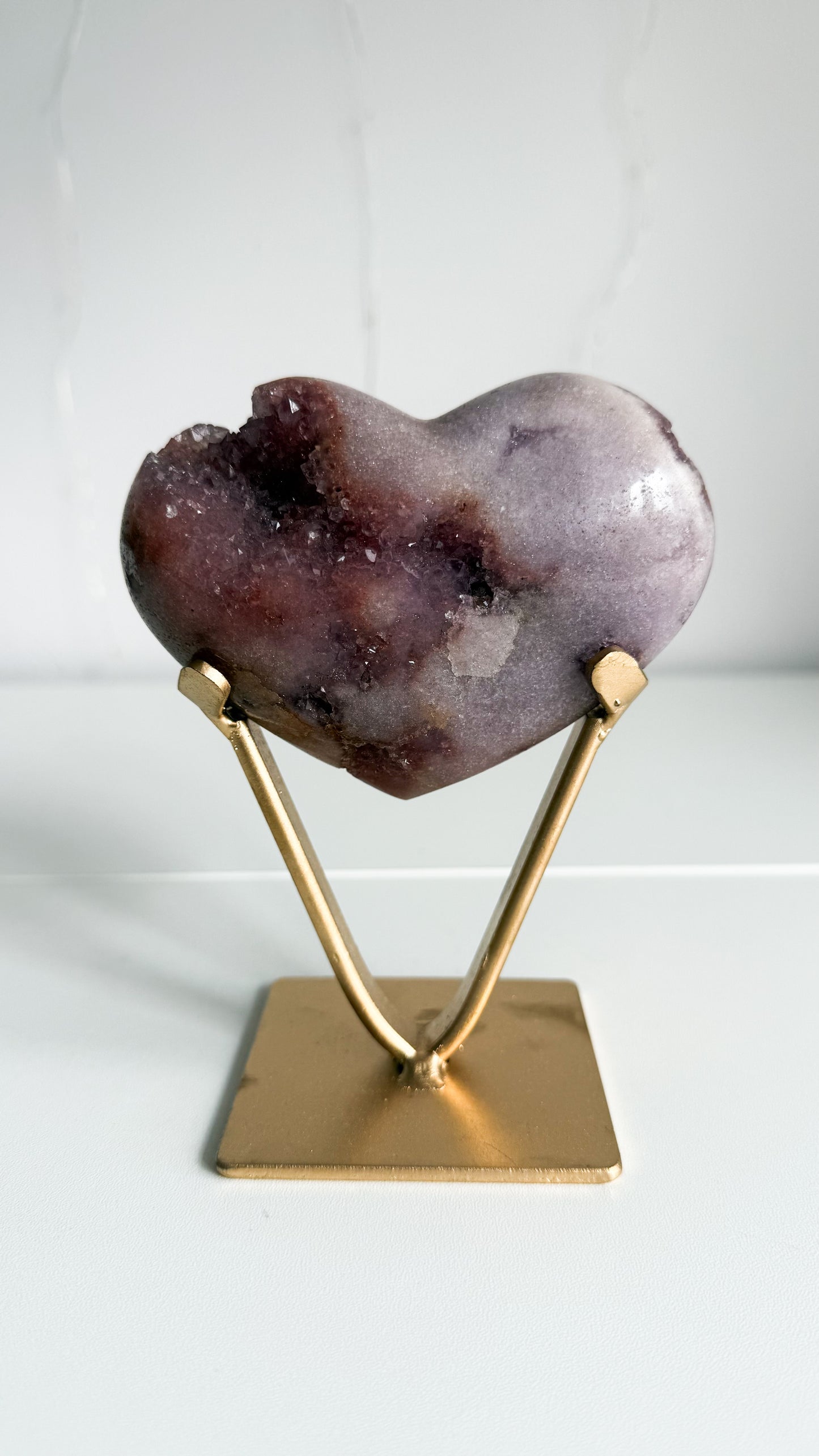Pink Amethyst Heart & Gold Stand