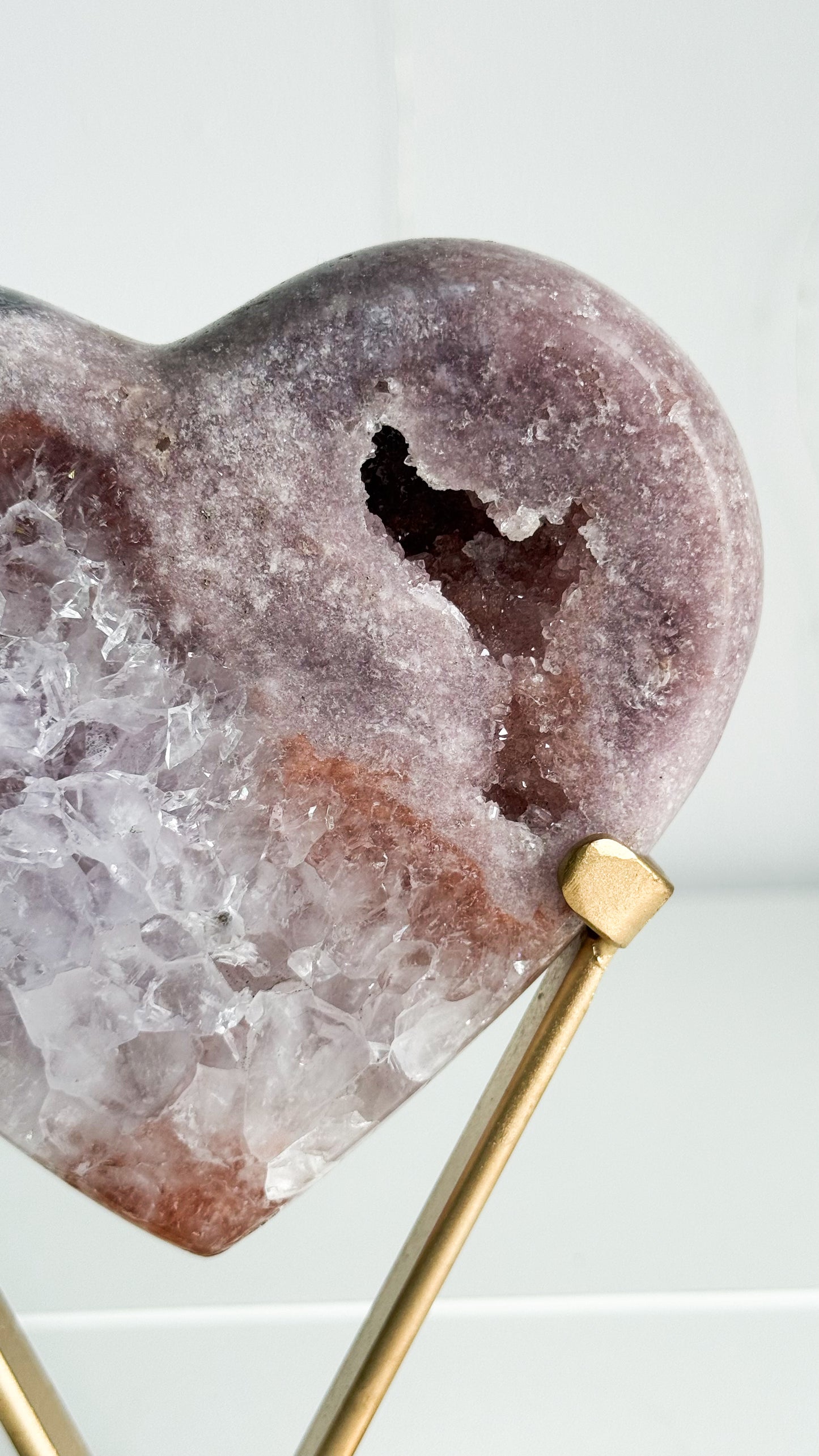 Pink Amethyst Heart & Gold Stand
