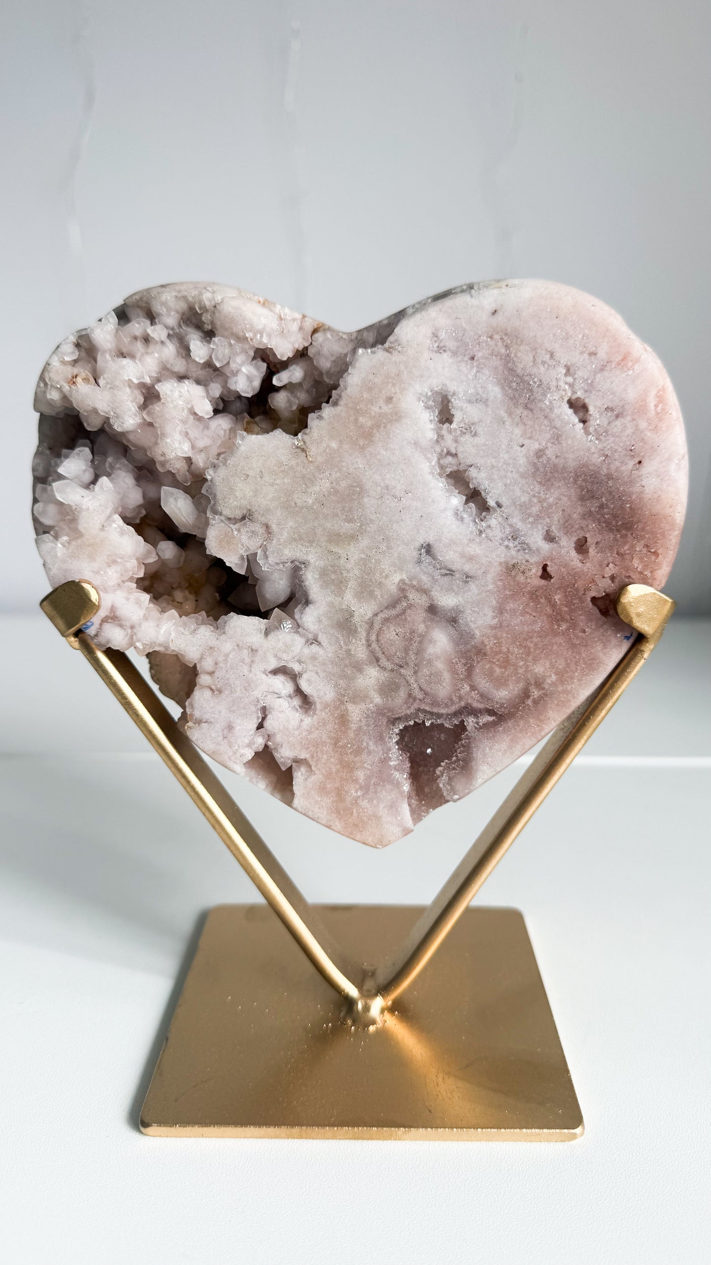 Pink Amethyst Heart & Gold Stand