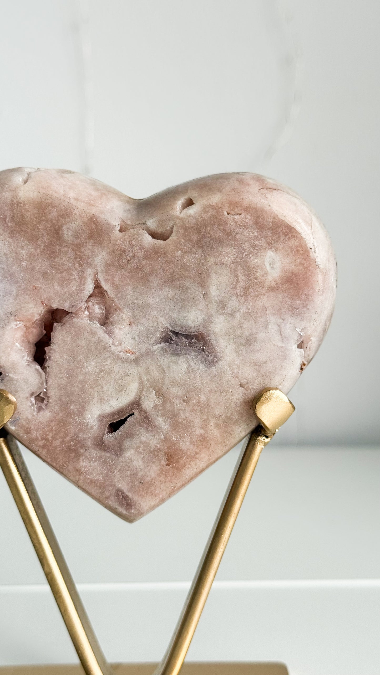 Pink Amethyst Heart & Gold Stand