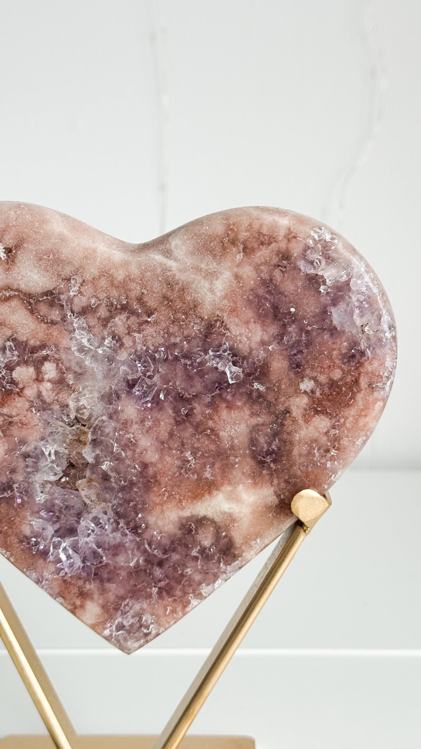 Pink Amethyst Heart & Gold Stand